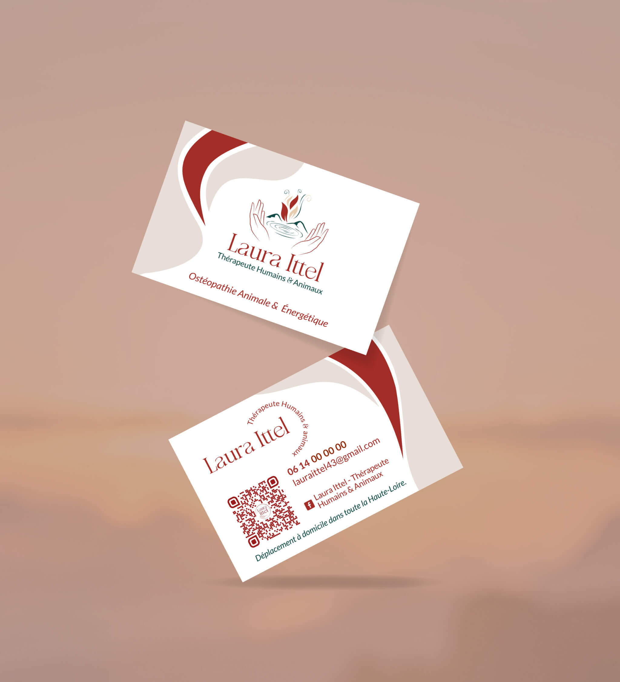 Carte de visite, recto verso sur fond coloré beige